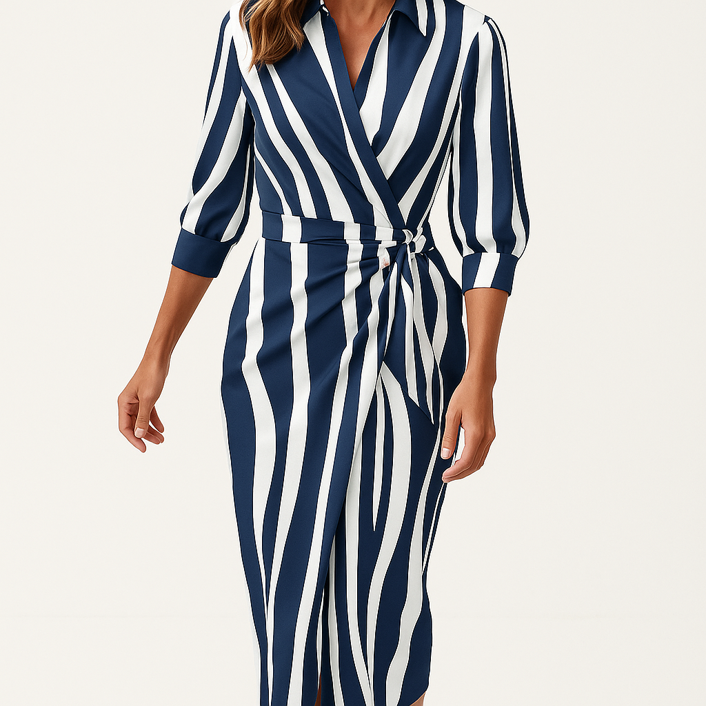 Women's Summer Wrap Dress with Collar – Lightweight Midi Style